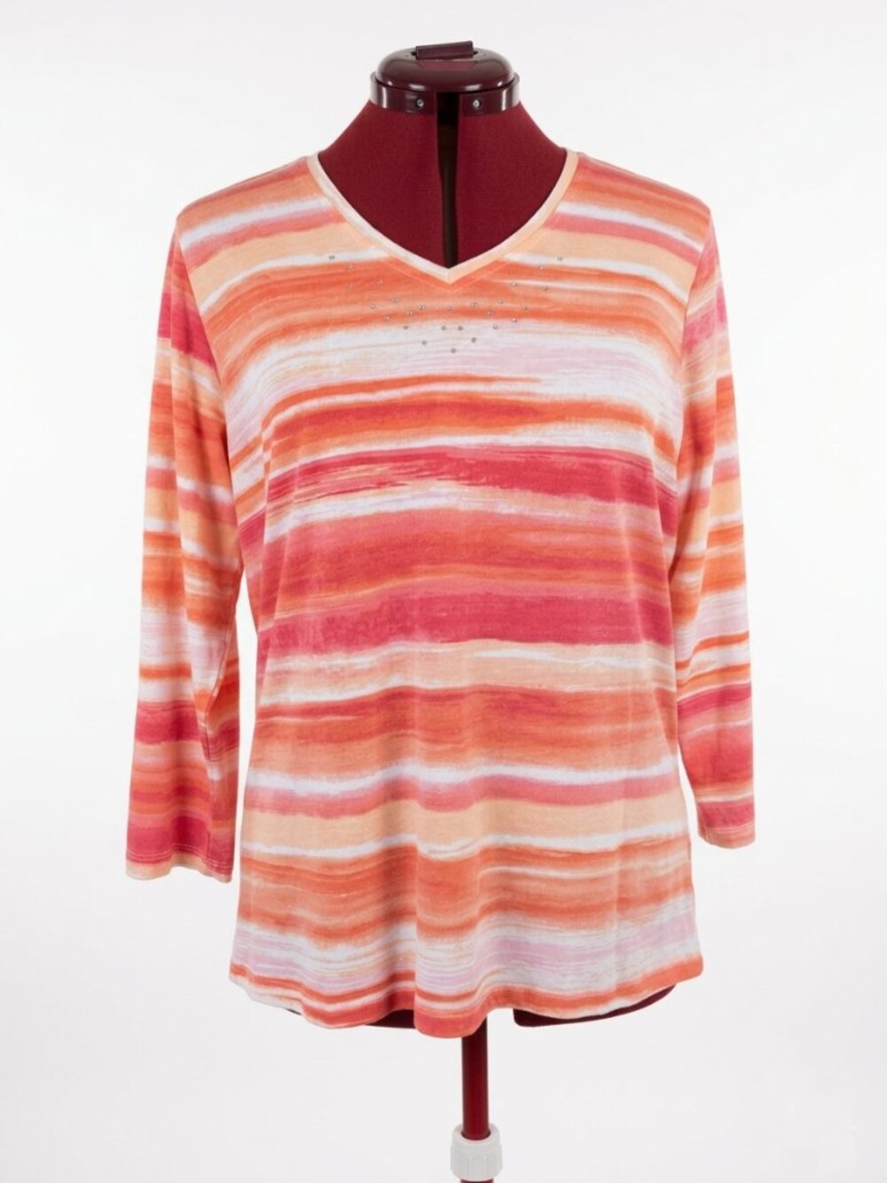 ALIA - Sunset Stripe V-Neck Top with Rhinestones - Medium